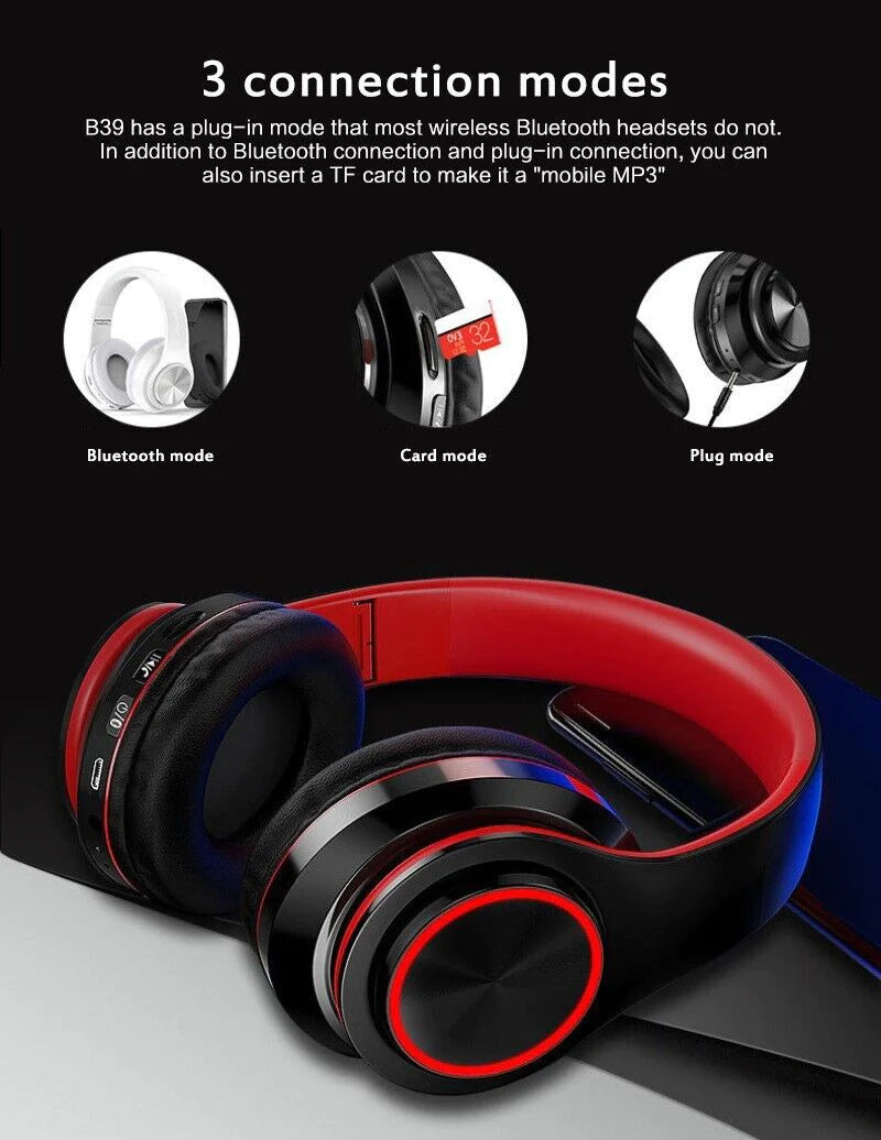 Premium Wireless Bluetooth Headphones with Super Bass, Foldable Design, Stereo Sound, and Built-in Microphone