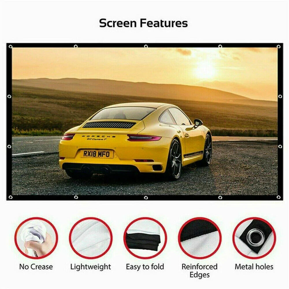 Ultimate Portable Foldable 16:9 HD Projector Screen for Outdoor Home Cinema & 3D Movies