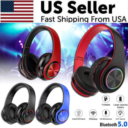 Premium Wireless Bluetooth Headphones with Super Bass, Foldable Design, Stereo Sound, and Built-in Microphone