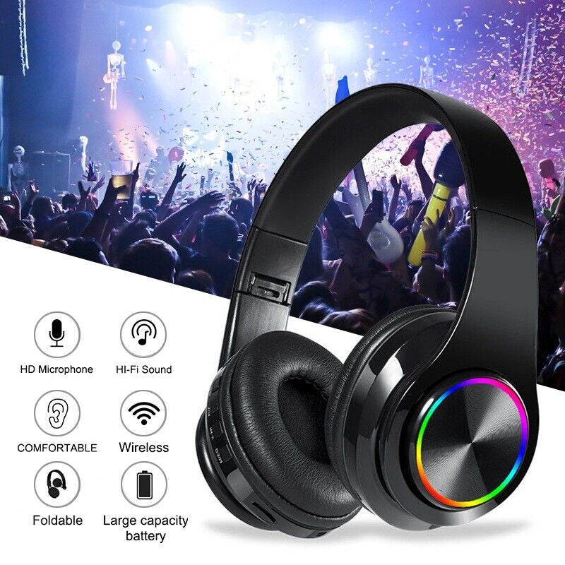 Premium Wireless Bluetooth Headphones with Super Bass, Foldable Design, Stereo Sound, and Built-in Microphone